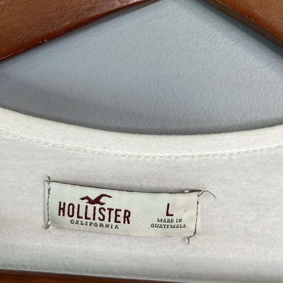 HOLLISTER Lace Overlay Crop T-Shirt Ivory White L - Picture 6 of 10